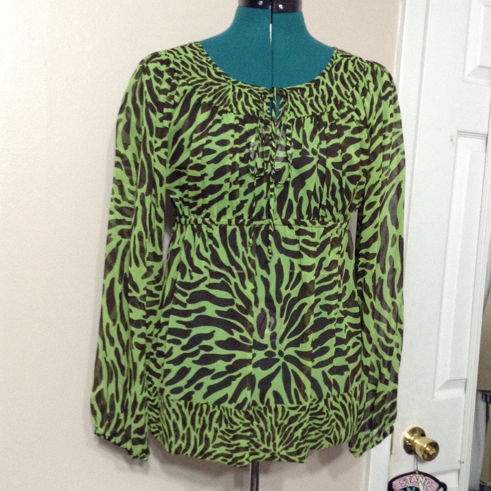 MICHAEL KORS GREEN BLACK ANIMAL PRINTED BLOUSE